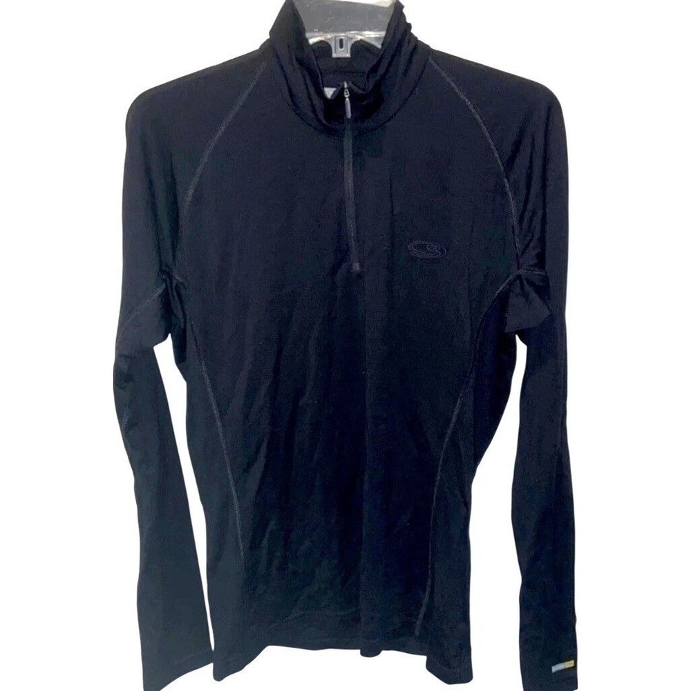 Icebreaker Mens Small Bodyfit 150 Black Merino Wool Base Layer Shirt Half Zip LS